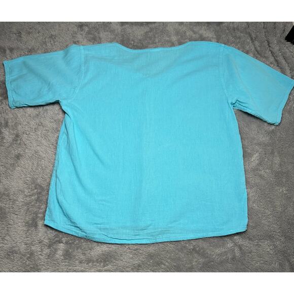 Maya Jones Cotton Beach Button Front Top Women's Large Blue Hand Made Classic - Picture 7 of 7